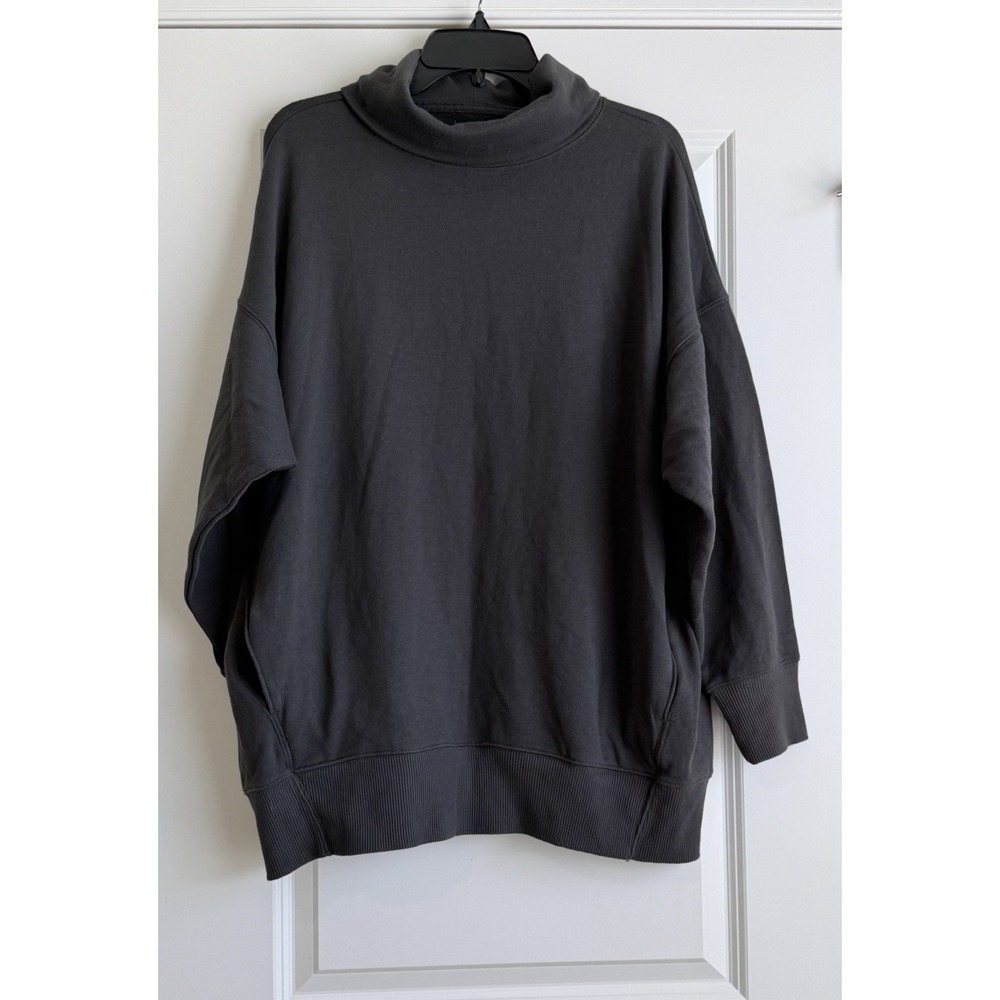 Aerie Women's Charcoal Gray Cozy Lounge Terry Oversized Turtleneck Sweatshirt L